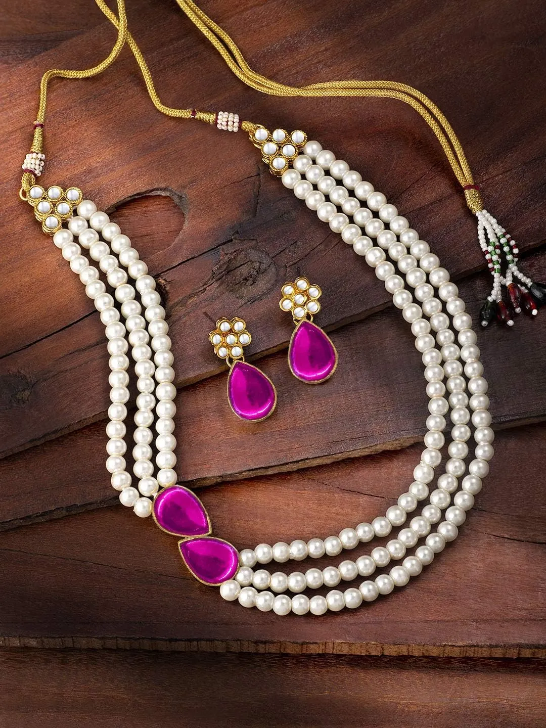 Aheli Pearl Mala Blue Necklace with Earrings Gift for Women Indian Traditional Bollywood Fashion Stylish Ethnic Jewelry Set
