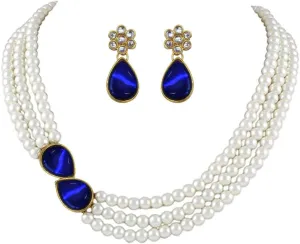 Aheli Pearl Mala Blue Necklace with Earrings Gift for Women Indian Traditional Bollywood Fashion Stylish Ethnic Jewelry Set