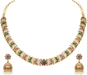 Aheli South Indian Designer Faux Stone Crafted Choker Necklace with Jhumki Earrings Ethnic Wedding Wear Fashion Jewelry Set Gift for Women