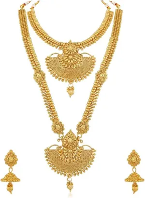 Aheli Traditional Ethnic Wedding Wear Bridal Choker Long Necklace With Jhumka Earrings Jewelry Set Gift for Women