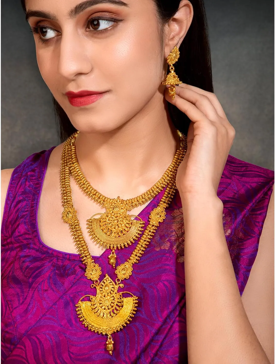 Aheli Traditional Ethnic Wedding Wear Bridal Choker Long Necklace With Jhumka Earrings Jewelry Set Gift for Women