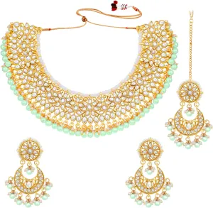 Aheli Wedding & Party Wear Faux Kundan Necklace Earrings with Maang Tikka Indian Traditional Bollywood Jewelry Set Gift for Women