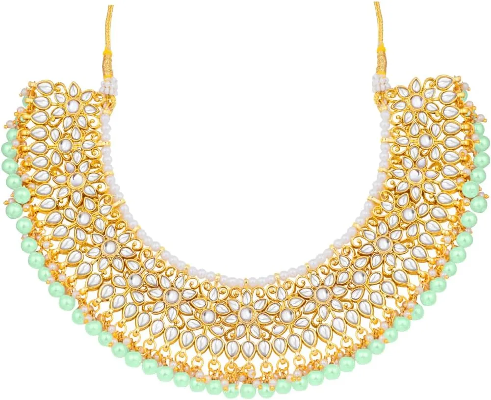 Aheli Wedding & Party Wear Faux Kundan Necklace Earrings with Maang Tikka Indian Traditional Bollywood Jewelry Set Gift for Women