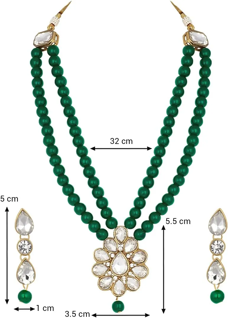 Aheli Wedding Party Faux Kundan Pendant Beaded Necklace Earrings Set Bollywood Party Indian Fashion Jewelry Gift for Women