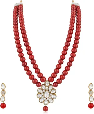 Aheli Wedding Party Faux Kundan Pendant Beaded Necklace Earrings Set Bollywood Party Indian Fashion Jewelry Gift for Women