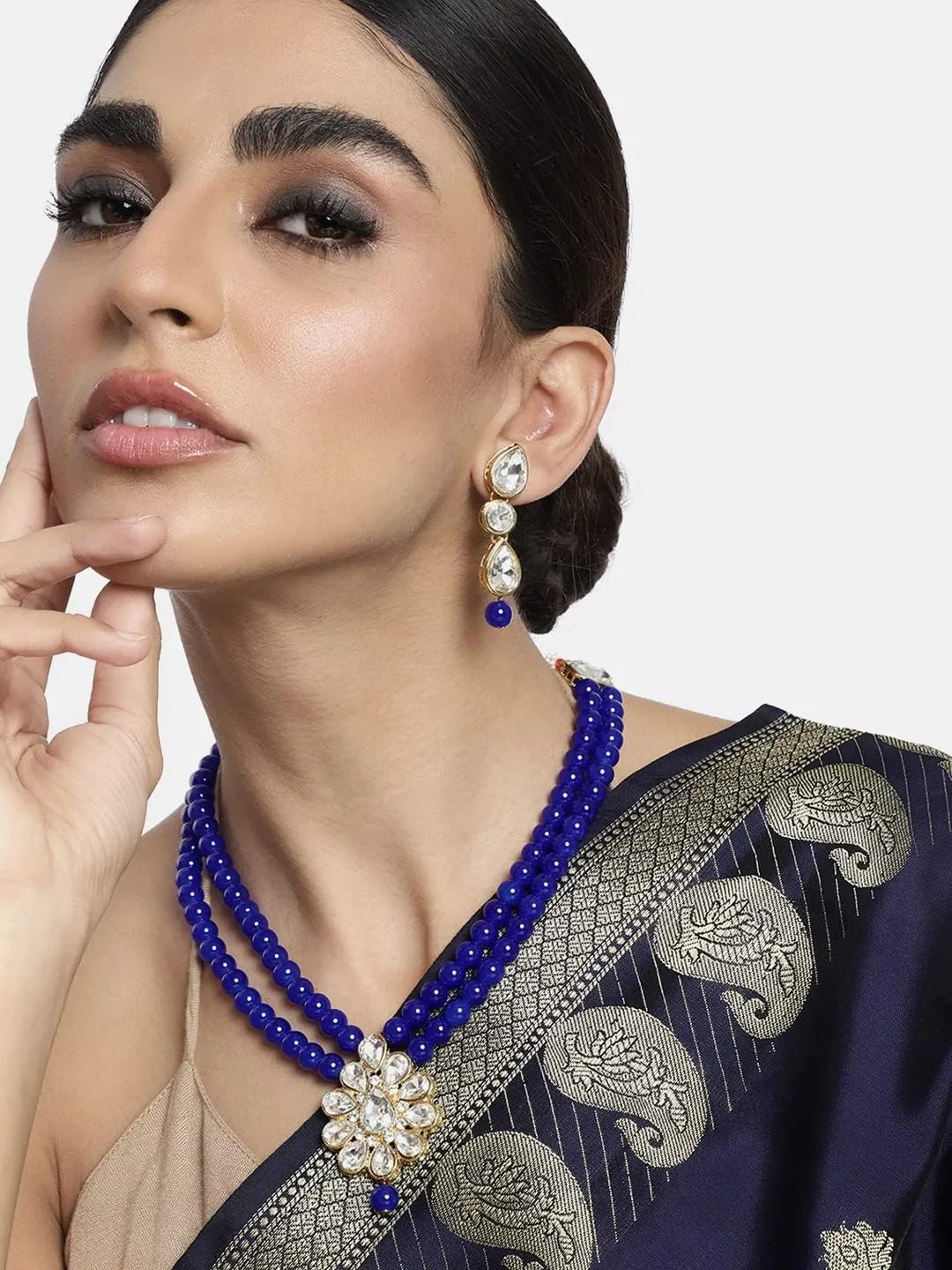 Aheli Wedding Party Faux Kundan Pendant Beaded Necklace Earrings Set Bollywood Party Indian Fashion Jewelry Gift for Women