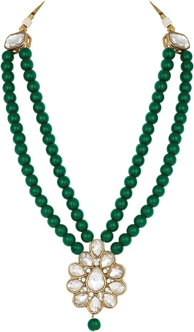 Aheli Wedding Party Faux Kundan Pendant Beaded Necklace Earrings Set Bollywood Party Indian Fashion Jewelry Gift for Women