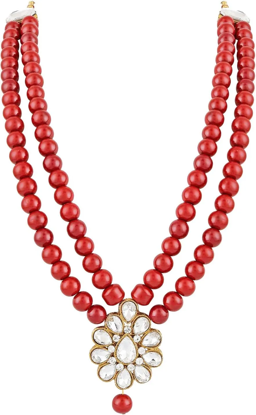 Aheli Wedding Party Faux Kundan Pendant Beaded Necklace Earrings Set Bollywood Party Indian Fashion Jewelry Gift for Women