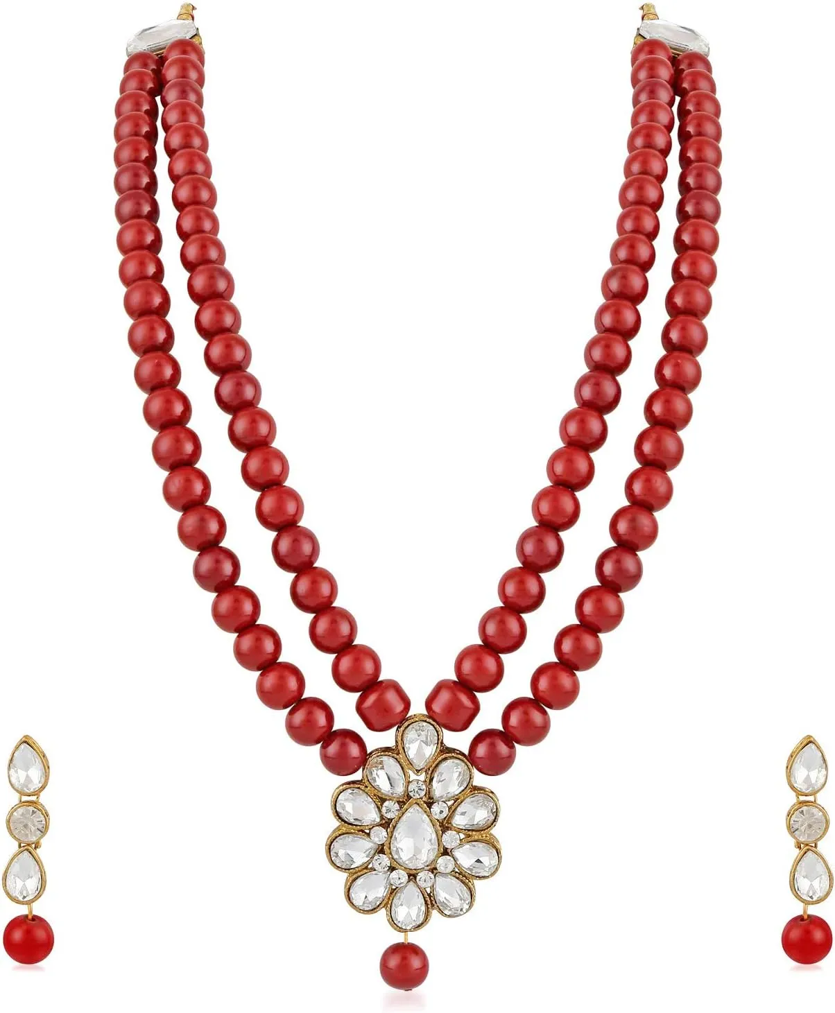 Aheli Wedding Party Faux Kundan Pendant Beaded Necklace Earrings Set Bollywood Party Indian Fashion Jewelry Gift for Women