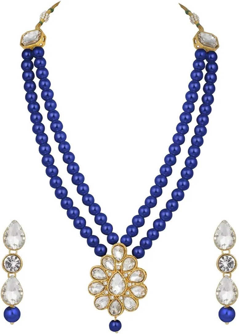 Aheli Wedding Party Faux Kundan Pendant Beaded Necklace Earrings Set Bollywood Party Indian Fashion Jewelry Gift for Women