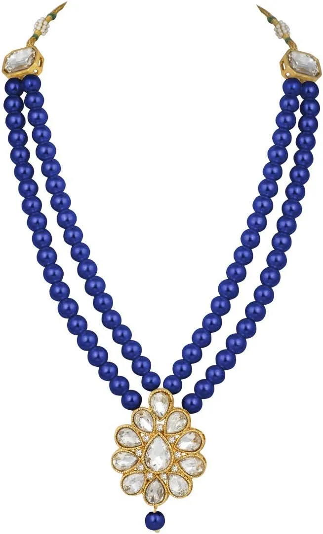 Aheli Wedding Party Faux Kundan Pendant Beaded Necklace Earrings Set Bollywood Party Indian Fashion Jewelry Gift for Women