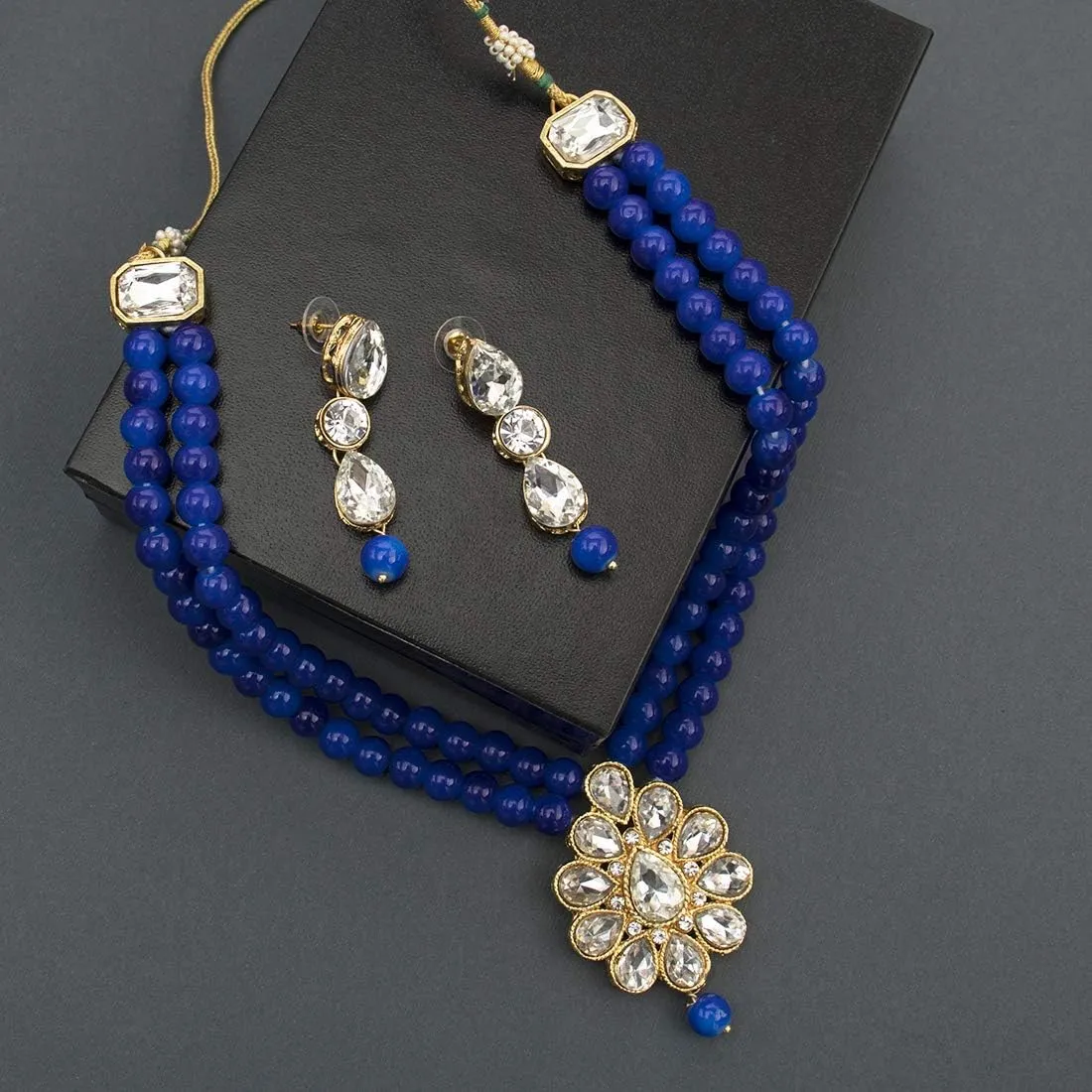 Aheli Wedding Party Faux Kundan Pendant Beaded Necklace Earrings Set Bollywood Party Indian Fashion Jewelry Gift for Women