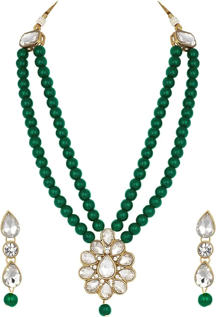 Aheli Wedding Party Faux Kundan Pendant Beaded Necklace Earrings Set Bollywood Party Indian Fashion Jewelry Gift for Women