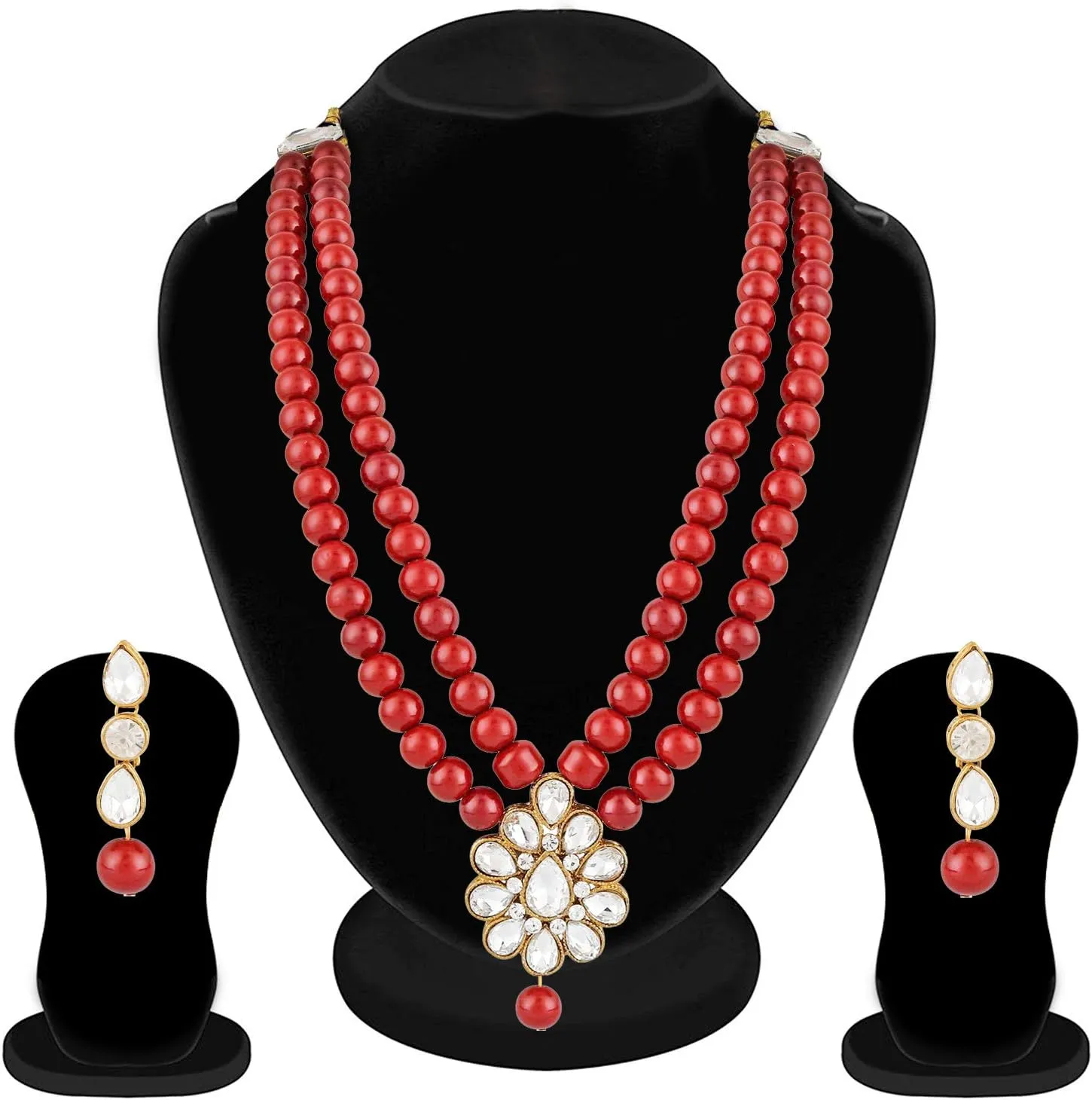 Aheli Wedding Party Faux Kundan Pendant Beaded Necklace Earrings Set Bollywood Party Indian Fashion Jewelry Gift for Women