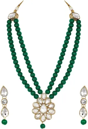 Aheli Wedding Party Faux Kundan Pendant Beaded Necklace Earrings Set Bollywood Party Indian Fashion Jewelry Gift for Women