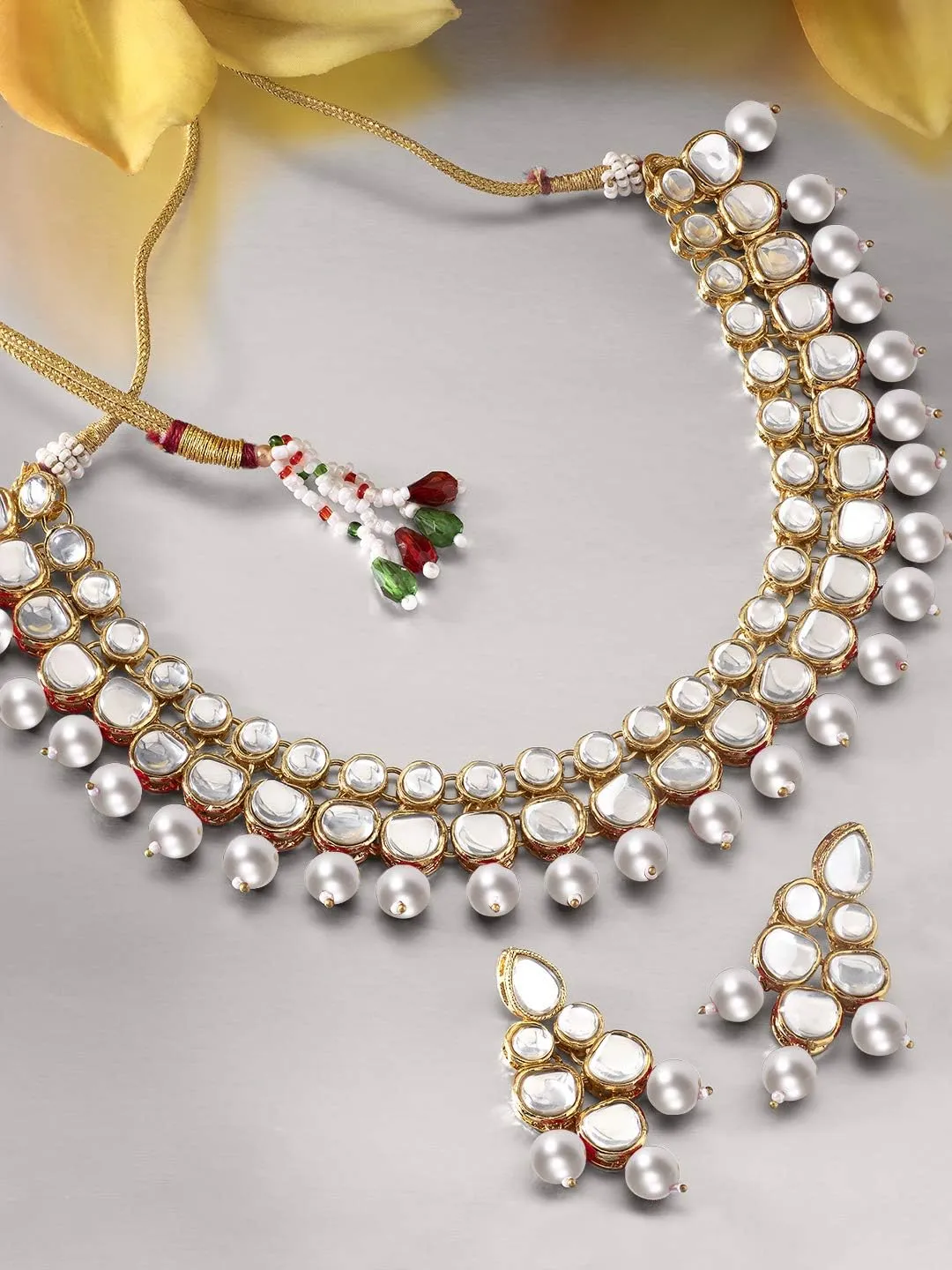 Aheli Wedding Party Indian Faux Kundan Pearl & Beads Necklace Earrings Set Ethnic Fashion Jewelry Gift for Women