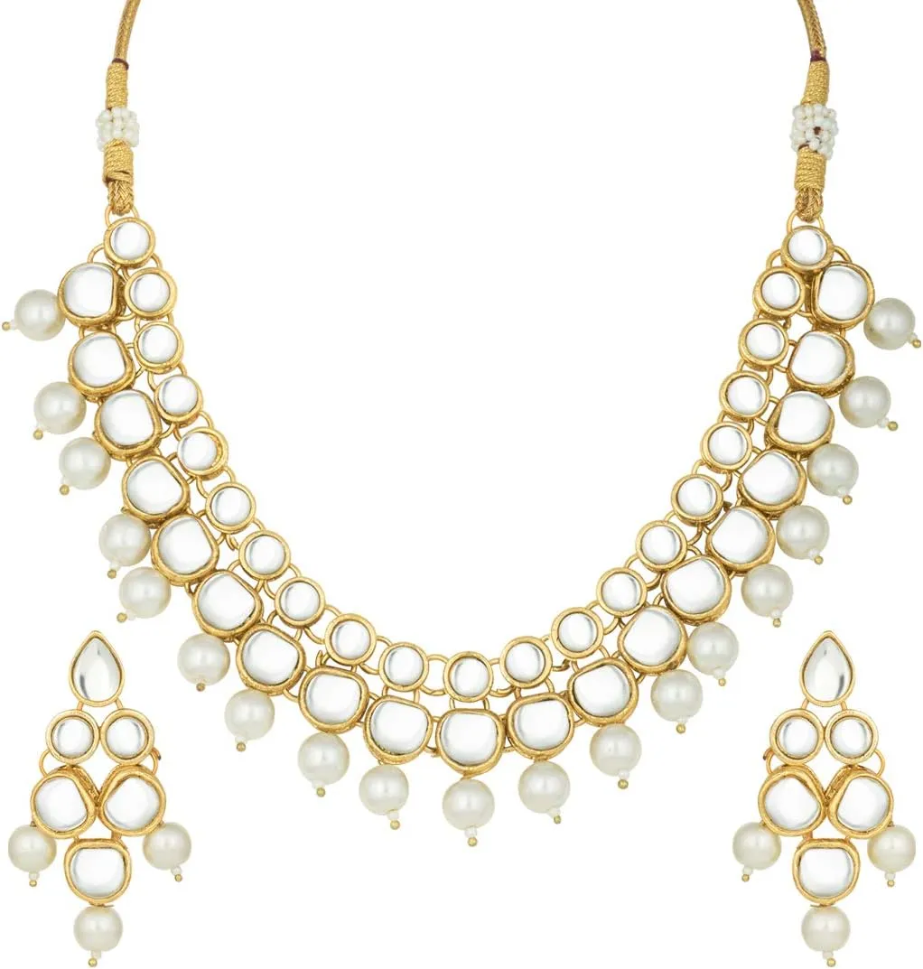 Aheli Wedding Party Indian Faux Kundan Pearl & Beads Necklace Earrings Set Ethnic Fashion Jewelry Gift for Women