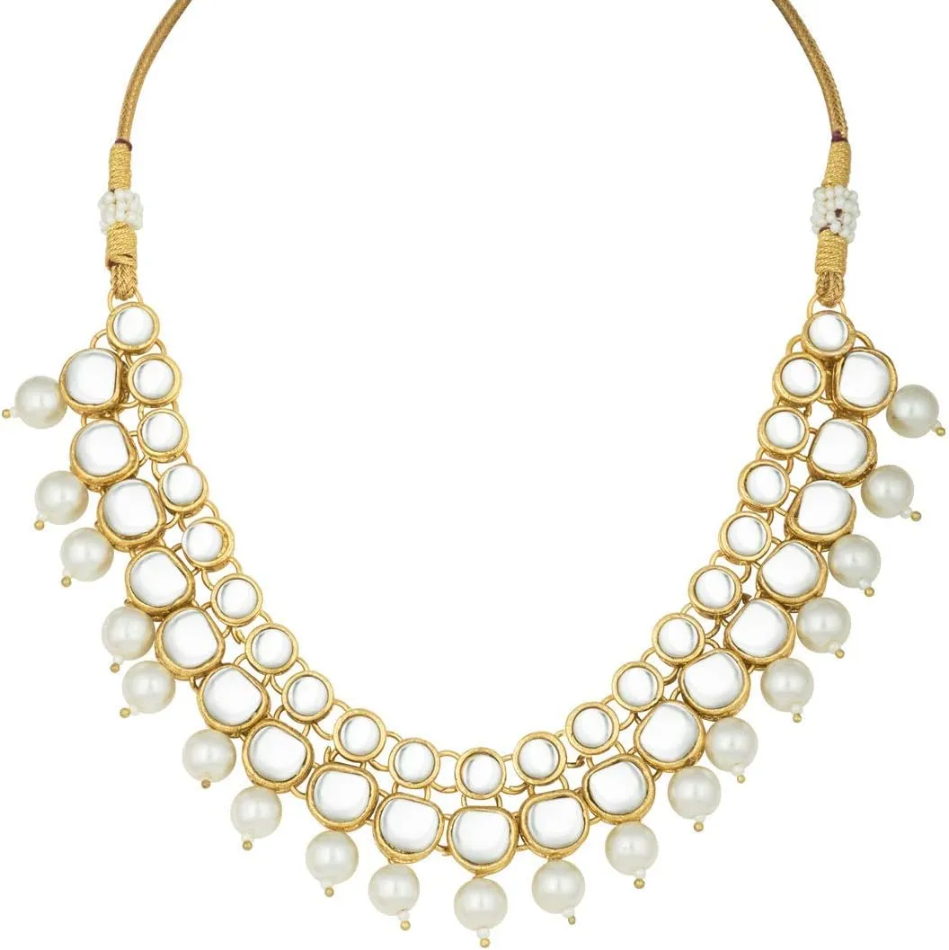 Aheli Wedding Party Indian Faux Kundan Pearl & Beads Necklace Earrings Set Ethnic Fashion Jewelry Gift for Women