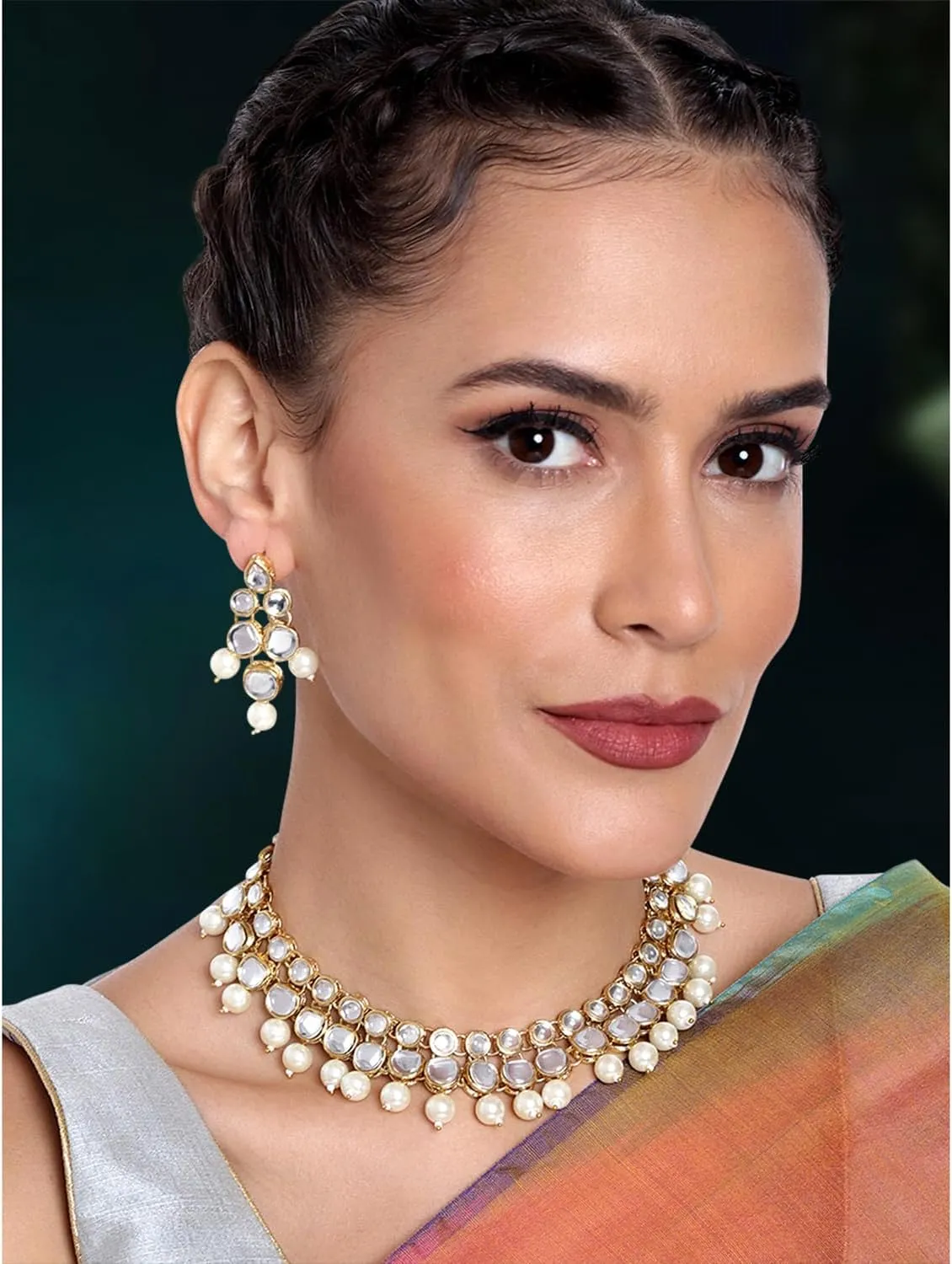 Aheli Wedding Party Indian Faux Kundan Pearl & Beads Necklace Earrings Set Ethnic Fashion Jewelry Gift for Women