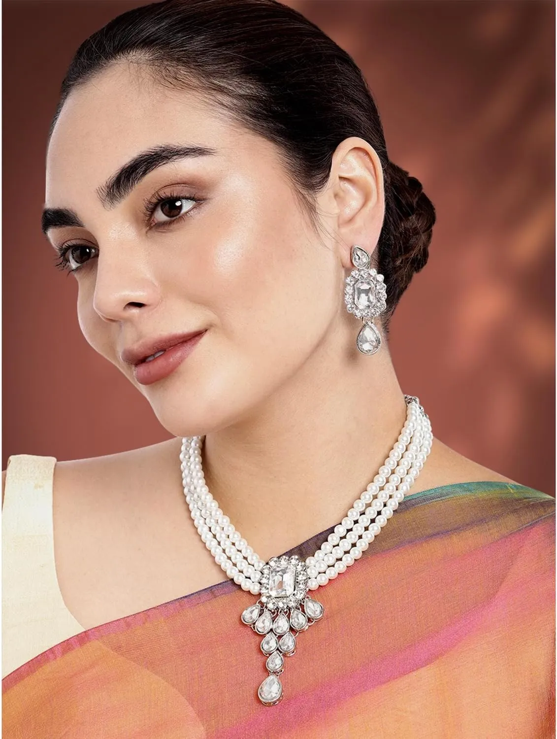 Aheli Wedding Party Kundan Pendant Beads String Necklace Earrings Traditional Ethnic Fashion Jewely Set Gift for Women