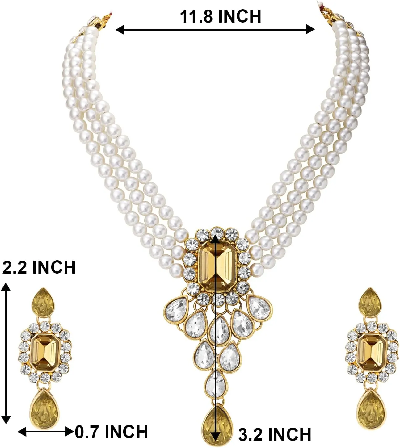 Aheli Wedding Party Kundan Pendant Beads String Necklace Earrings Traditional Ethnic Fashion Jewely Set Gift for Women