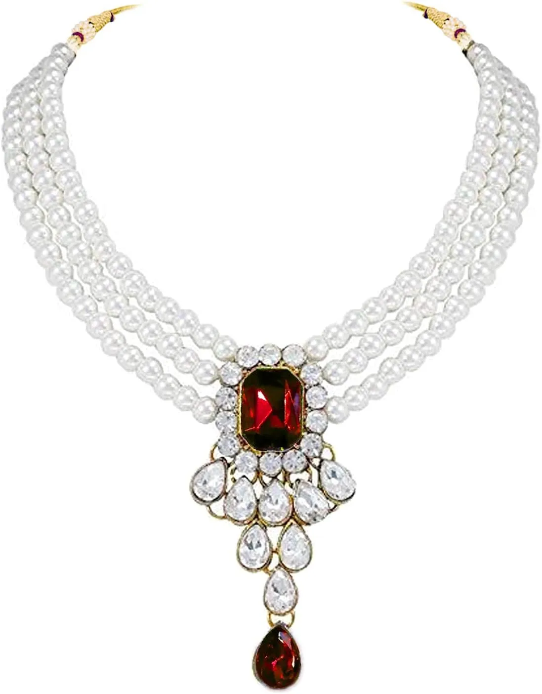 Aheli Wedding Party Kundan Pendant Beads String Necklace Earrings Traditional Ethnic Fashion Jewely Set Gift for Women