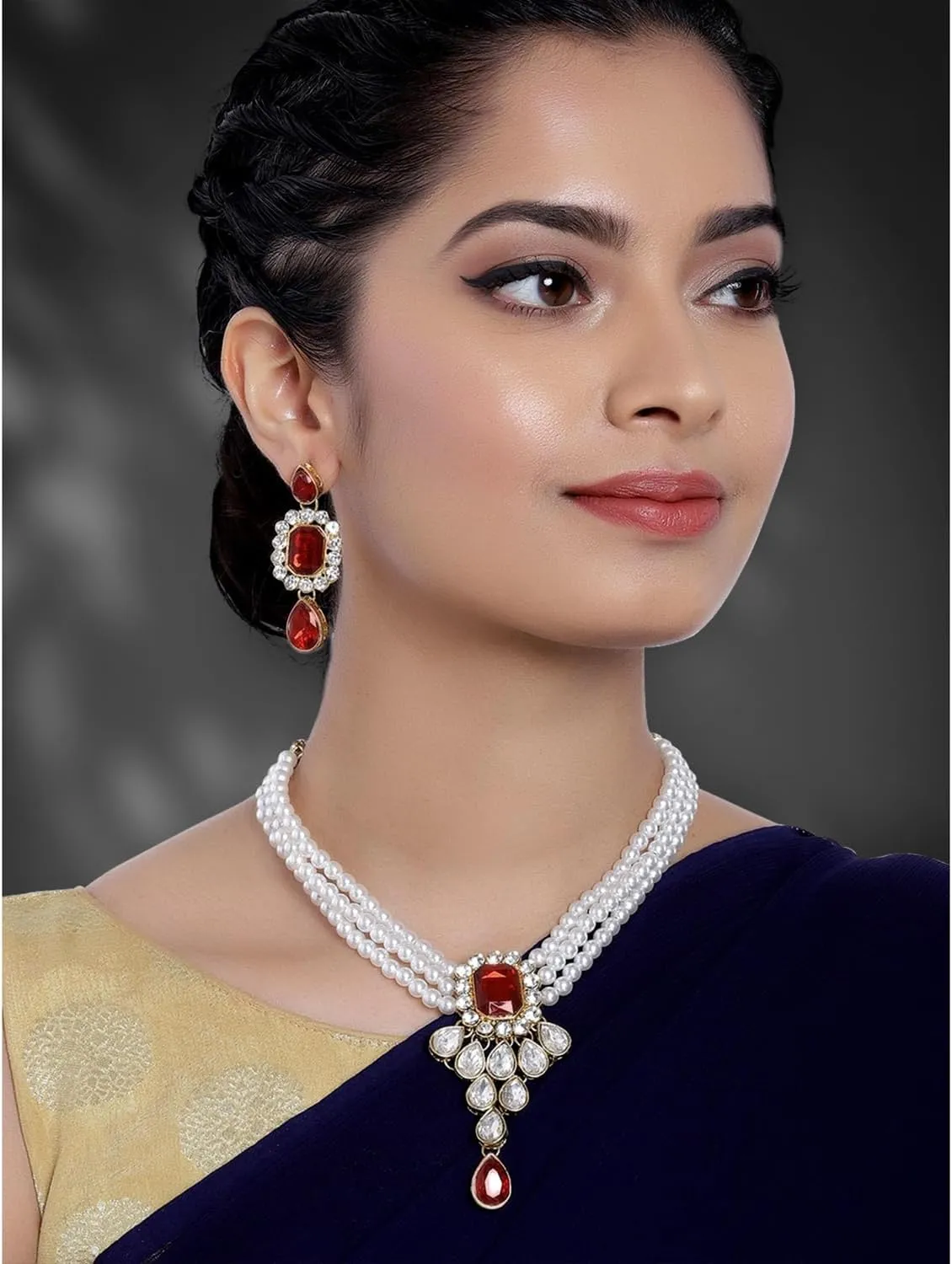 Aheli Wedding Party Kundan Pendant Beads String Necklace Earrings Traditional Ethnic Fashion Jewely Set Gift for Women