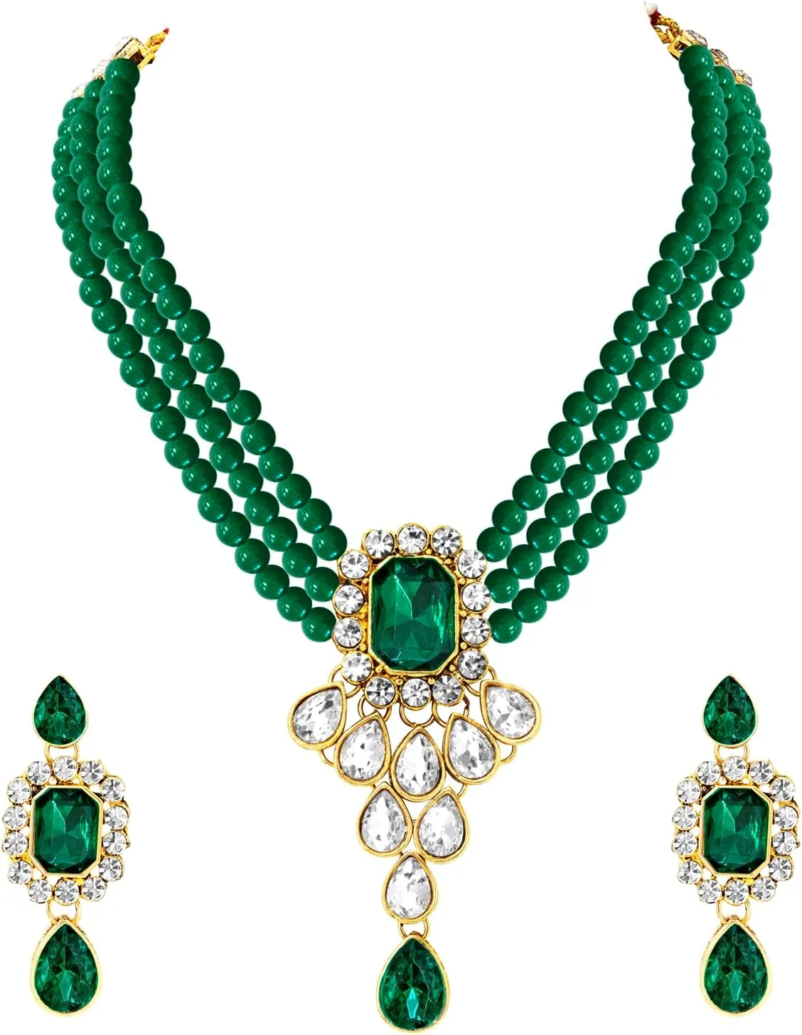 Aheli Wedding Party Kundan Pendant Beads String Necklace Earrings Traditional Ethnic Fashion Jewely Set Gift for Women