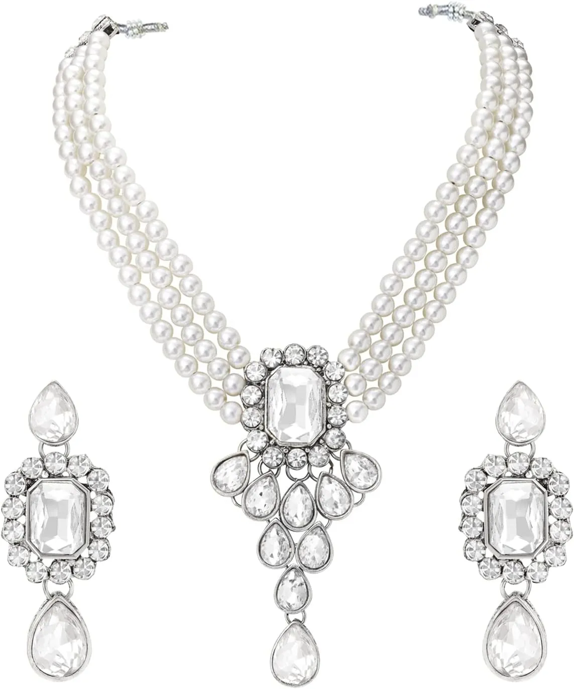 Aheli Wedding Party Kundan Pendant Beads String Necklace Earrings Traditional Ethnic Fashion Jewely Set Gift for Women