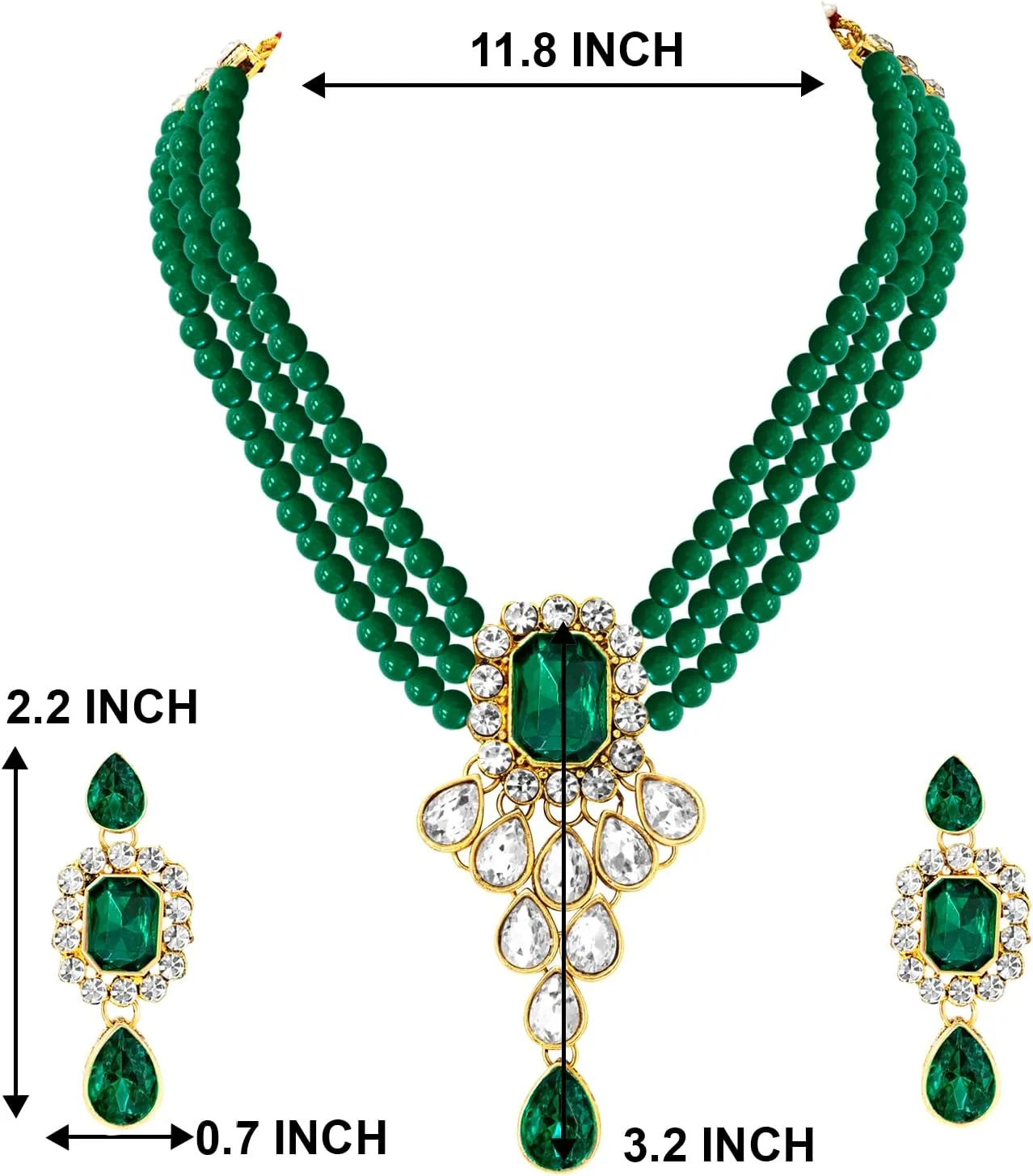 Aheli Wedding Party Kundan Pendant Beads String Necklace Earrings Traditional Ethnic Fashion Jewely Set Gift for Women