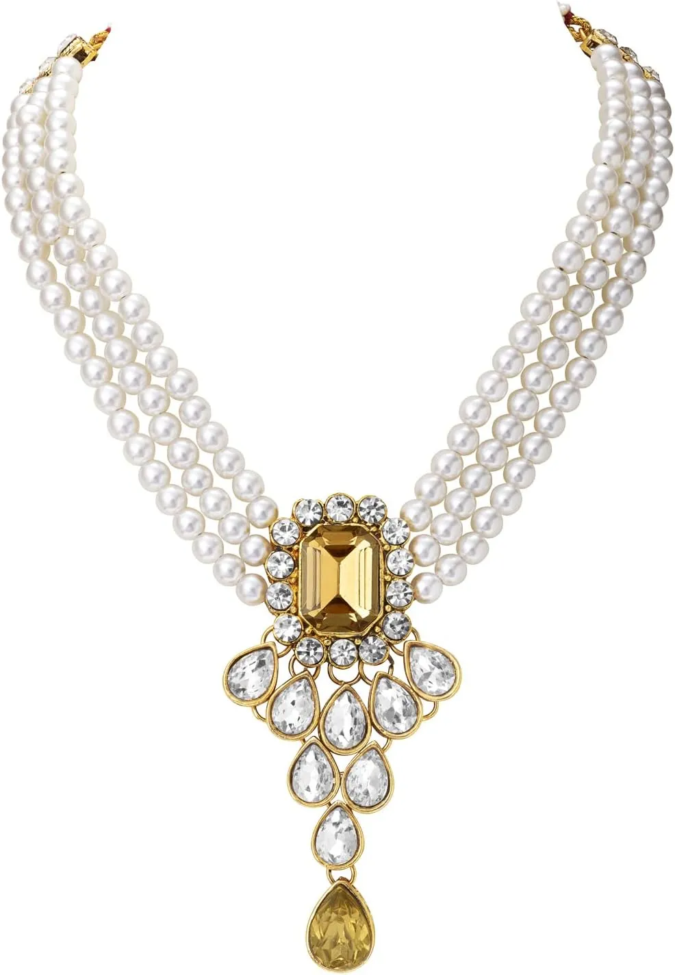 Aheli Wedding Party Kundan Pendant Beads String Necklace Earrings Traditional Ethnic Fashion Jewely Set Gift for Women