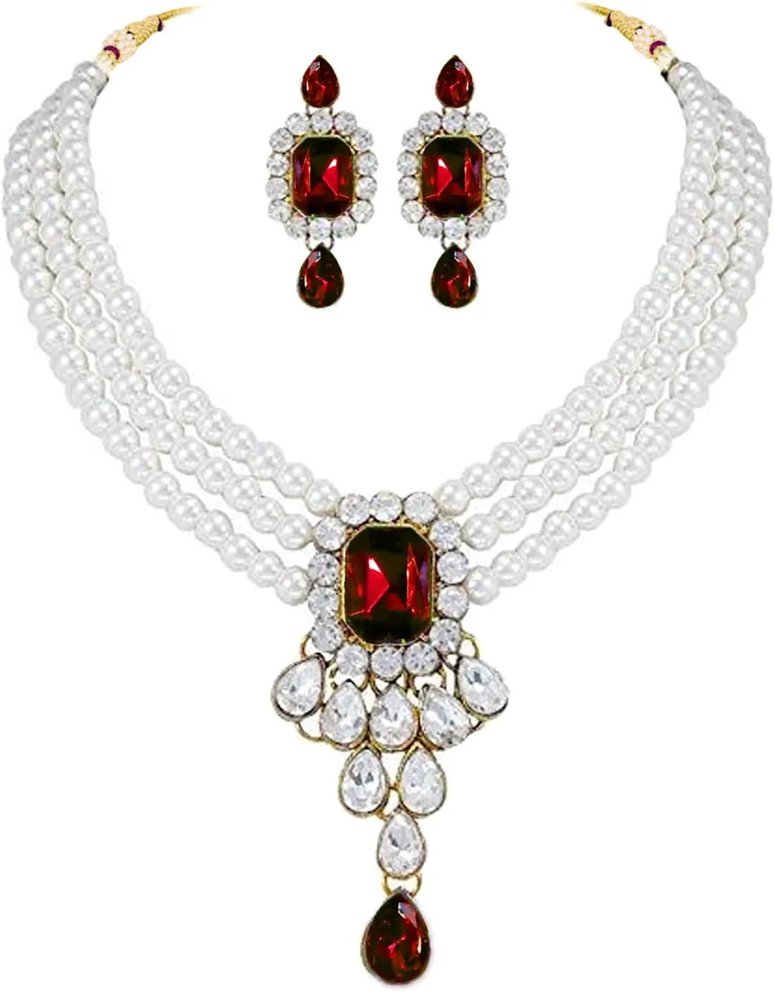 Aheli Wedding Party Kundan Pendant Beads String Necklace Earrings Traditional Ethnic Fashion Jewely Set Gift for Women