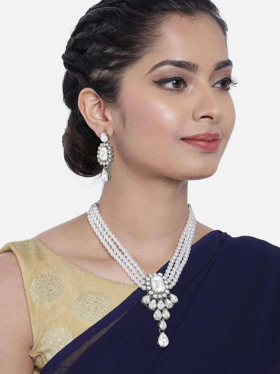 Aheli Wedding Party Kundan Pendant Beads String Necklace Earrings Traditional Ethnic Fashion Jewely Set Gift for Women