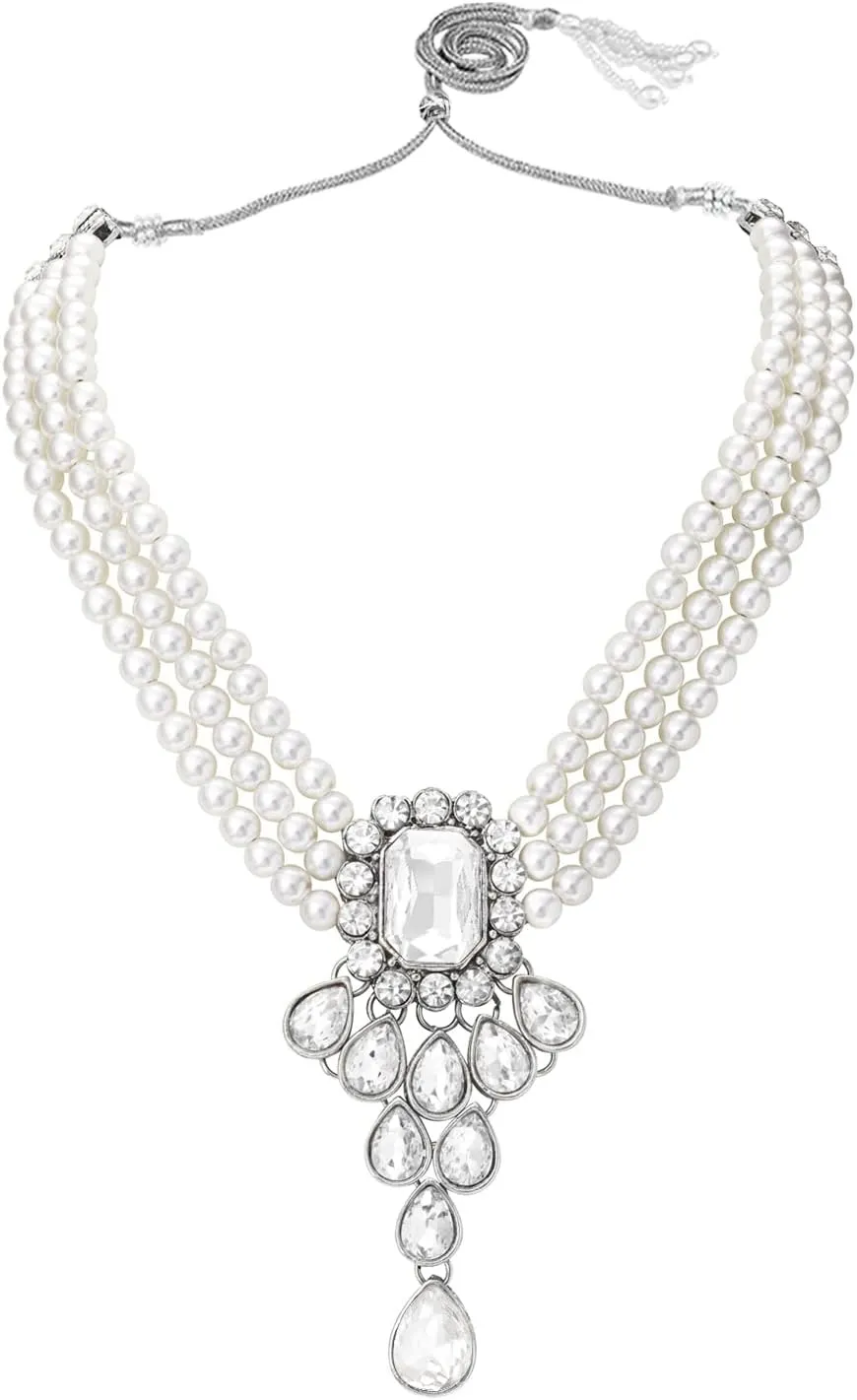 Aheli Wedding Party Kundan Pendant Beads String Necklace Earrings Traditional Ethnic Fashion Jewely Set Gift for Women
