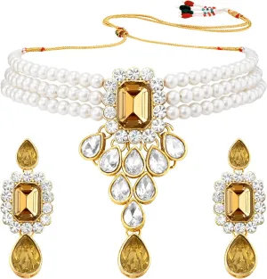 Aheli Wedding Party Kundan Pendant Beads String Necklace Earrings Traditional Ethnic Fashion Jewely Set Gift for Women
