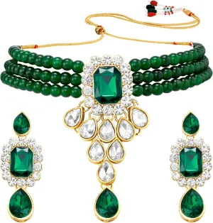 Aheli Wedding Party Kundan Pendant Beads String Necklace Earrings Traditional Ethnic Fashion Jewely Set Gift for Women