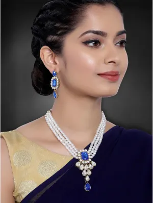 Aheli Wedding Party Kundan Pendant Beads String Necklace Earrings Traditional Ethnic Fashion Jewely Set Gift for Women