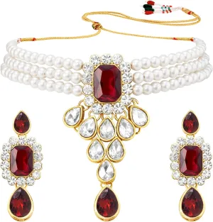 Aheli Wedding Party Kundan Pendant Beads String Necklace Earrings Traditional Ethnic Fashion Jewely Set Gift for Women