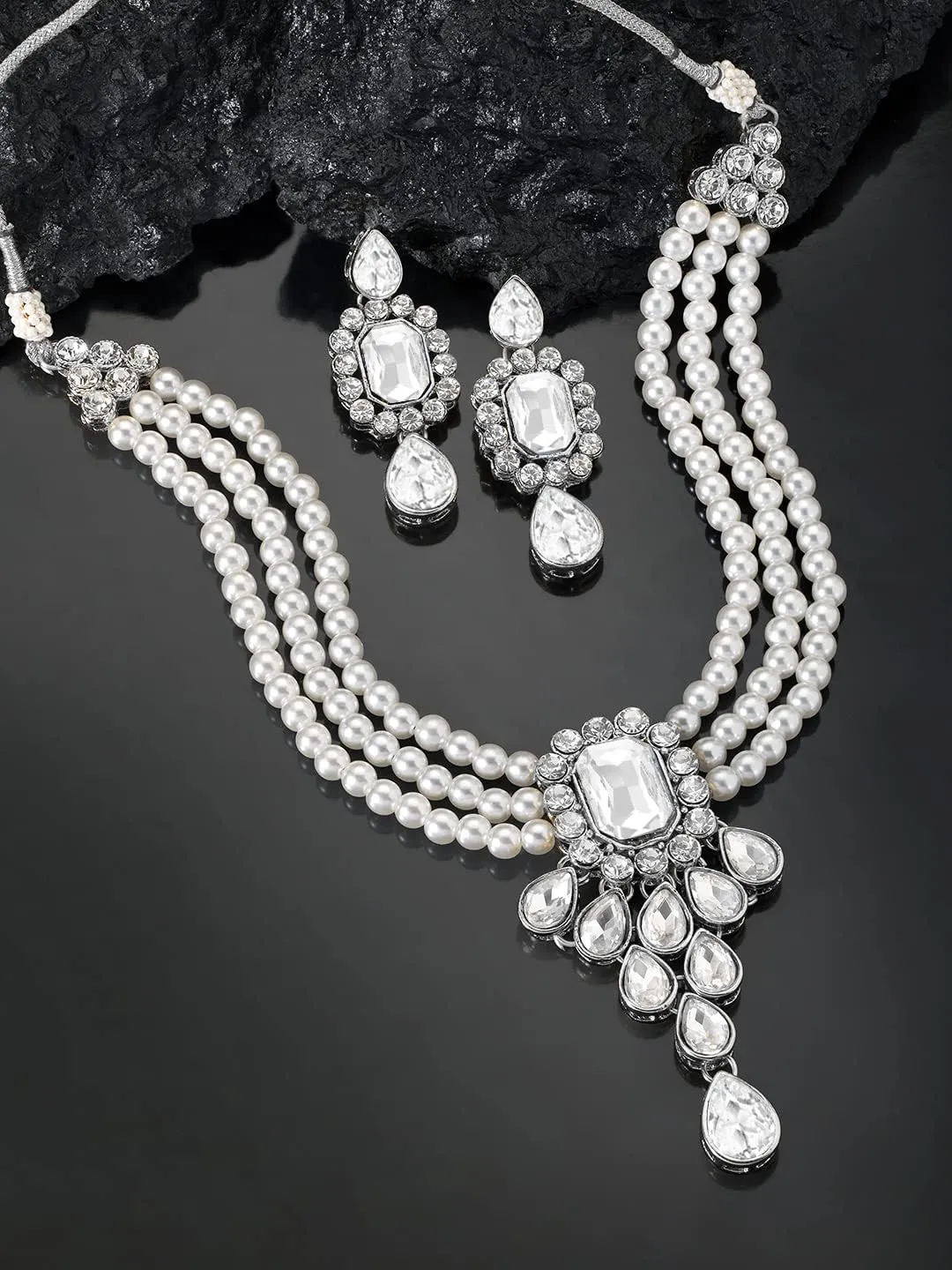 Aheli Wedding Party Kundan Pendant Beads String Necklace Earrings Traditional Ethnic Fashion Jewely Set Gift for Women