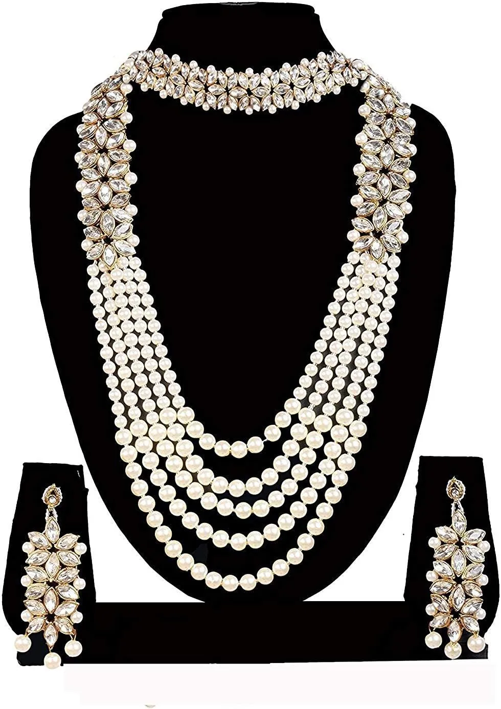 Aheli Wedding Party Wear Bridal Jewellery Choker Long Pearl Necklace Earrings Maang Tikka Indian Traditional Set Gift for Women