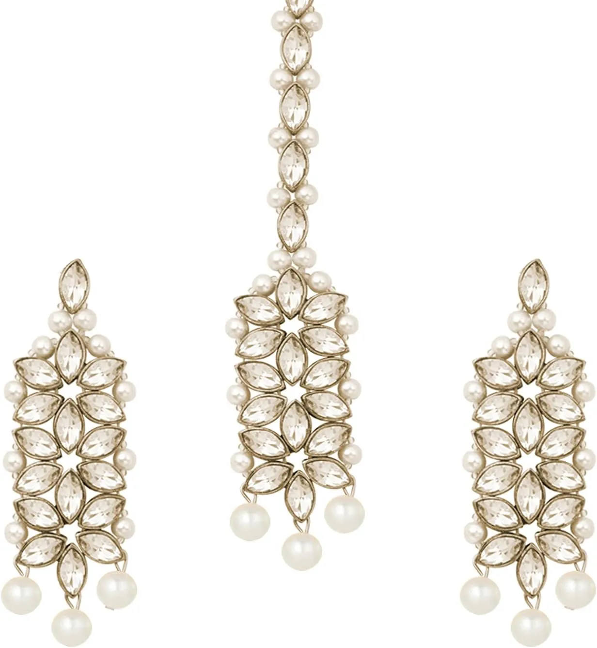 Aheli Wedding Party Wear Bridal Jewellery Choker Long Pearl Necklace Earrings Maang Tikka Indian Traditional Set Gift for Women