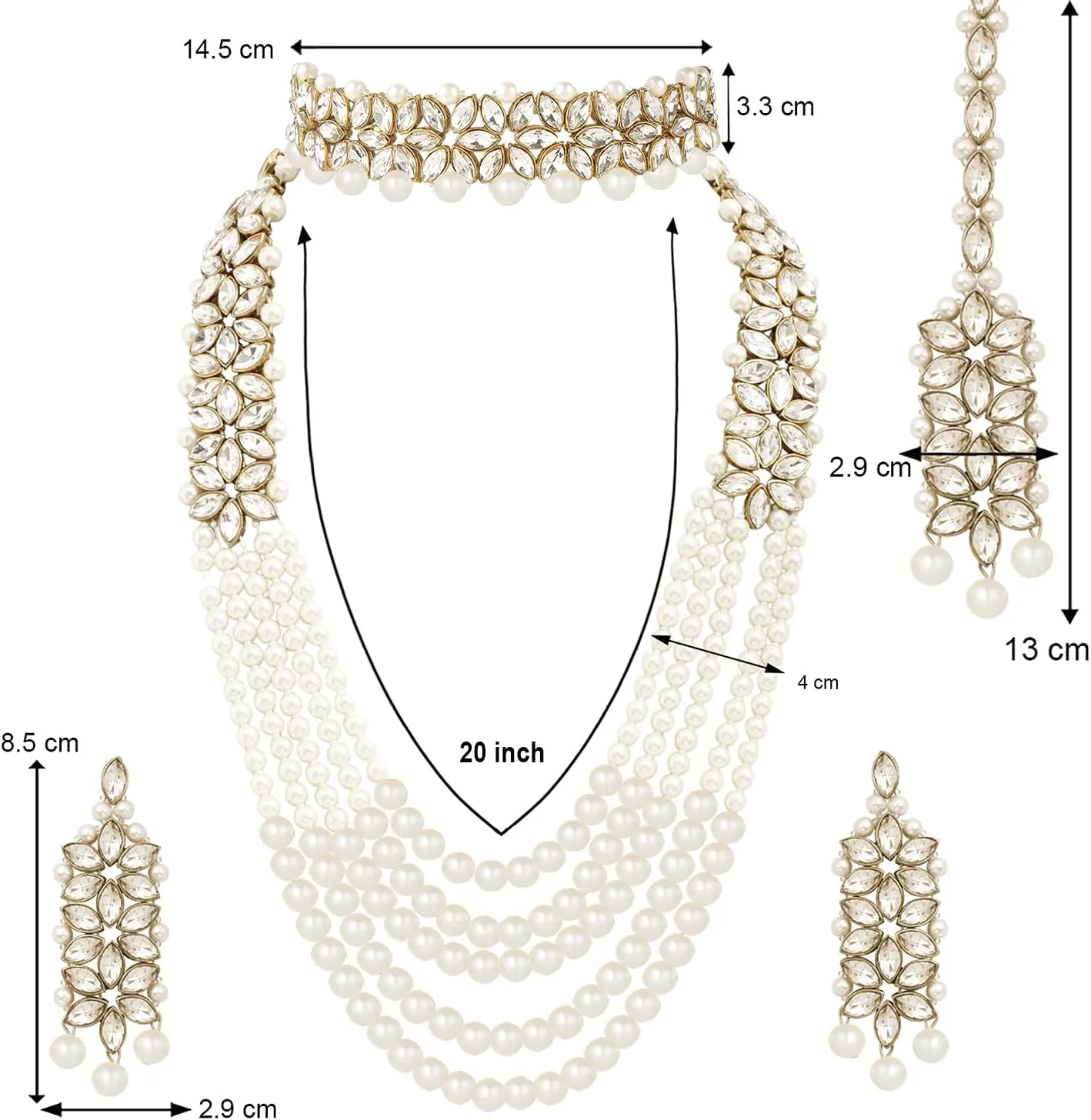 Aheli Wedding Party Wear Bridal Jewellery Choker Long Pearl Necklace Earrings Maang Tikka Indian Traditional Set Gift for Women