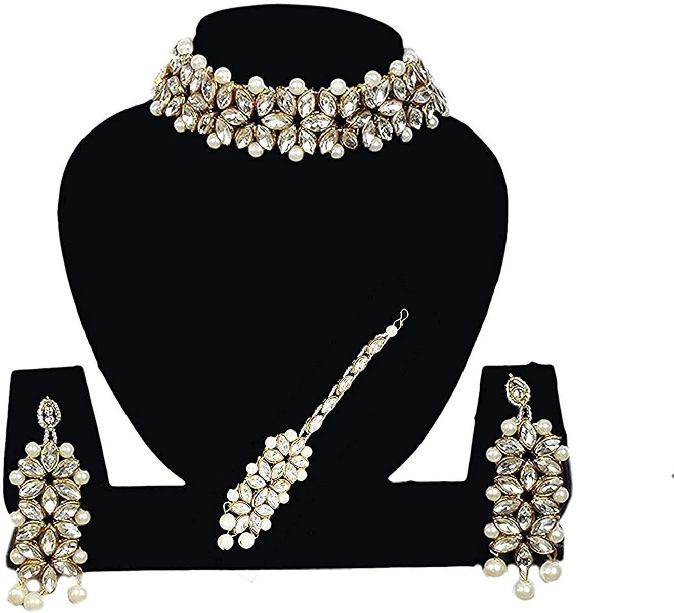 Aheli Wedding Party Wear Bridal Jewellery Choker Long Pearl Necklace Earrings Maang Tikka Indian Traditional Set Gift for Women