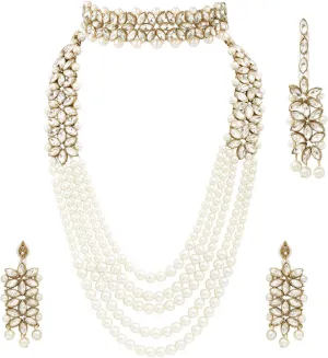 Aheli Wedding Party Wear Bridal Jewellery Choker Long Pearl Necklace Earrings Maang Tikka Indian Traditional Set Gift for Women