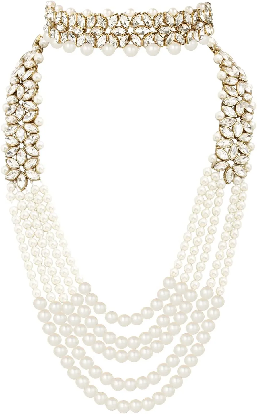 Aheli Wedding Party Wear Bridal Jewellery Choker Long Pearl Necklace Earrings Maang Tikka Indian Traditional Set Gift for Women