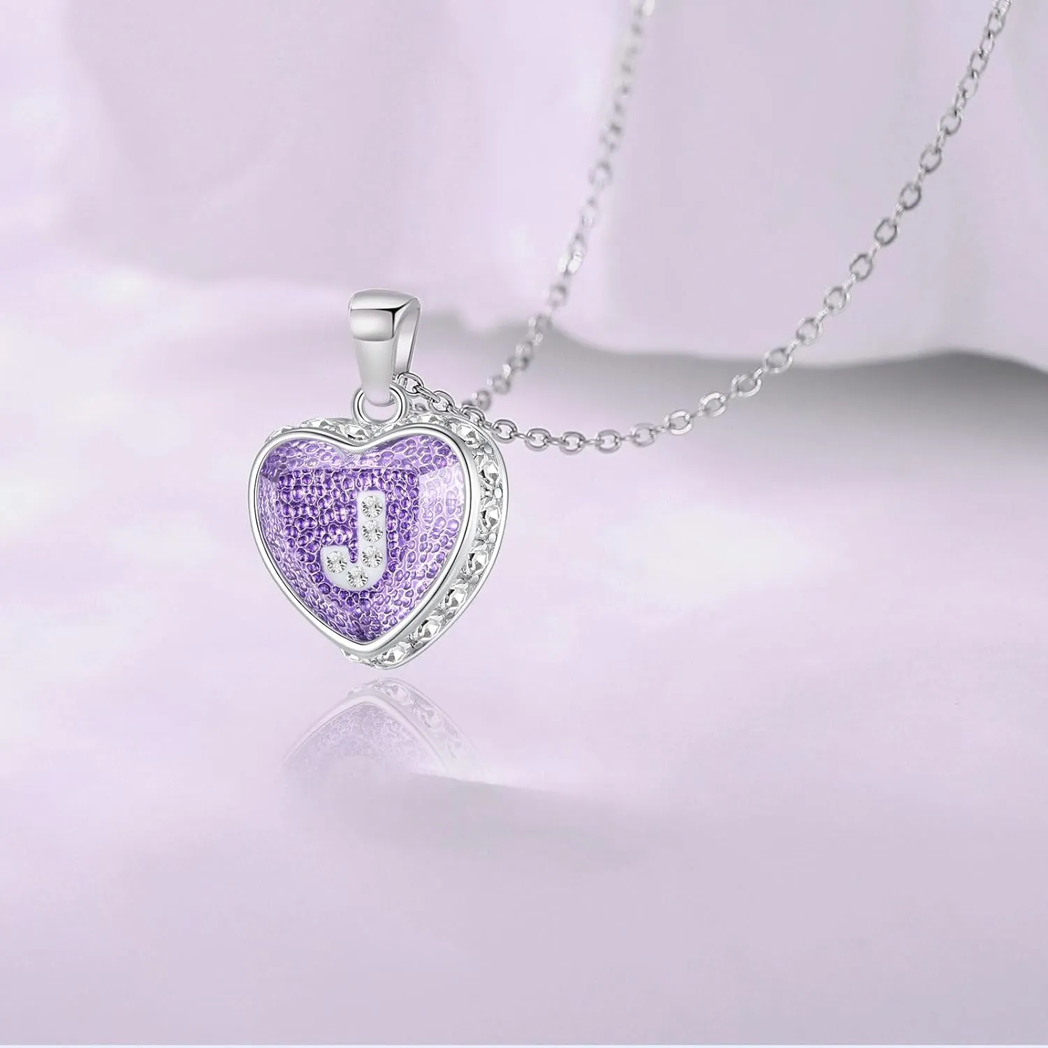 Ahiller Heart Initial Necklace,Crystal Diamond Letter Pendant,18 3" Adjustable Necklaces for Women Trendy Name Jewelry Purple