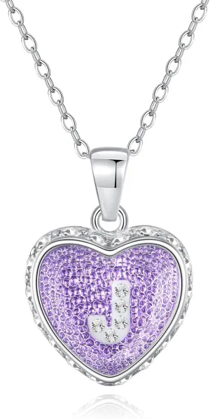 Ahiller Heart Initial Necklace,Crystal Diamond Letter Pendant,18 3" Adjustable Necklaces for Women Trendy Name Jewelry Purple