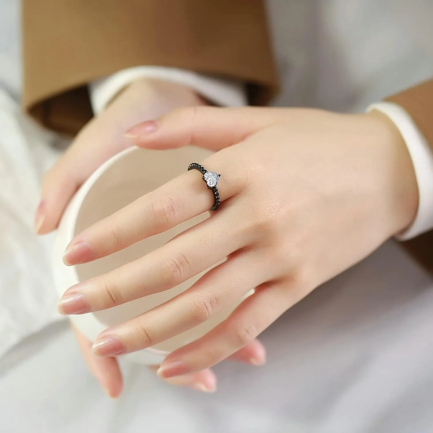 Aienid Stainless Steel Vintage Rings, Matching Rings Engagement Ring Black Heart Brushed Engraved Ring for His and Hers Rings for Couples