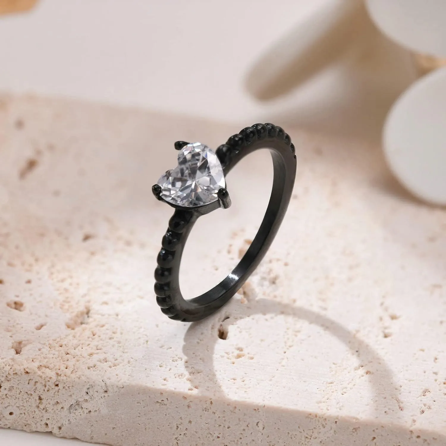 Aienid Stainless Steel Vintage Rings, Matching Rings Engagement Ring Black Heart Brushed Engraved Ring for His and Hers Rings for Couples