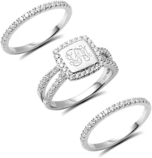 AILIN Custom Classic Square Monogram Ring 925 Sterling Silver CZ Personalized Engraving initials Rings Graduation Christmas Wedding Set Anniversary Mothers Day Jewelry Gifts For Women Wife Daughter